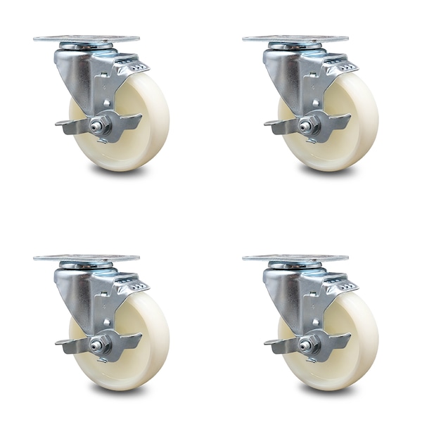 4 Inch Nylon Wheel Swivel Top Plate Caster Set with Brake